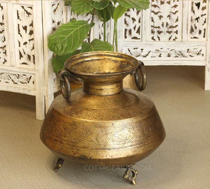 Brass Vintage Carved Planter