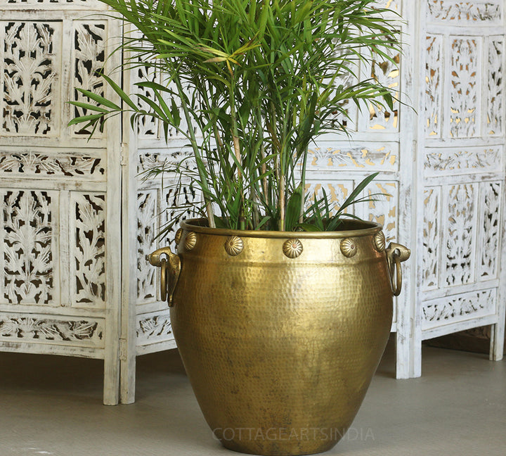 Brass Vintage Carved Planter