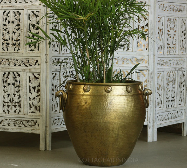 Brass Vintage Carved Planter