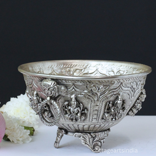 Silver Plated Brass Ashtalakshmi Urli Bowl | Handcrafted Puja Decor