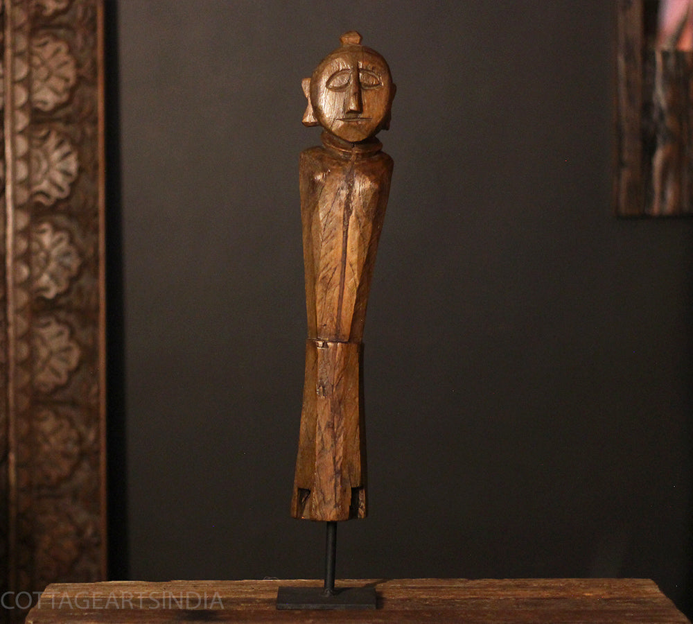 Hand-Carved Vintage Tribal Wooden Figurine on Stand