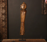 Hand-Carved Vintage Tribal Wooden Figurine on Stand