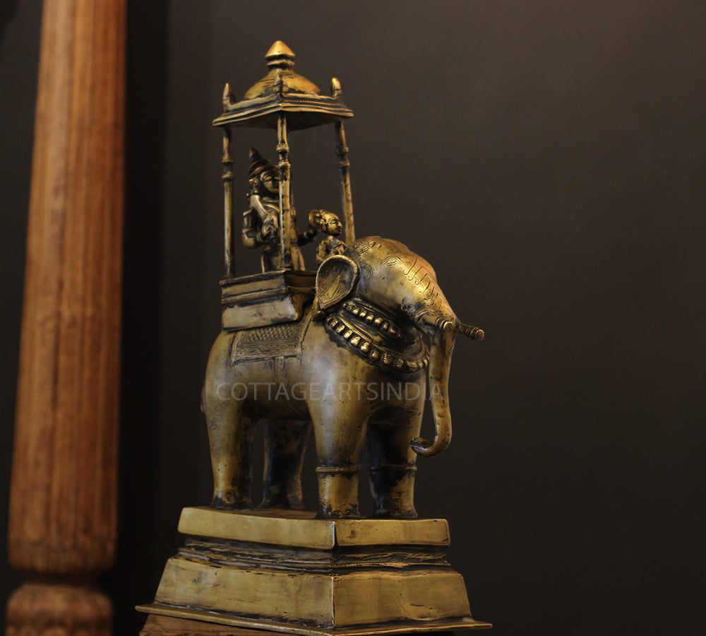 Brass Vintage Elephant With Mahavat