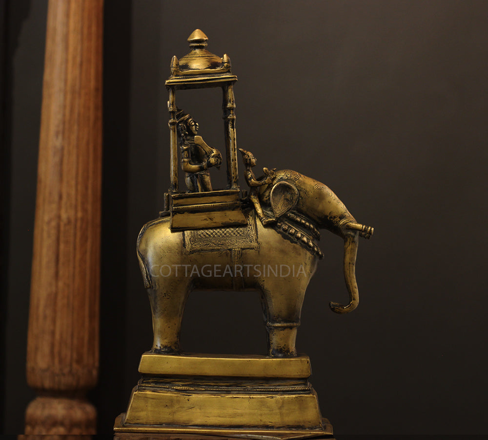 Brass Vintage Elephant With Mahavat