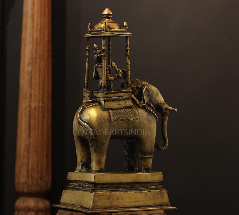 Brass Vintage Elephant With Mahavat