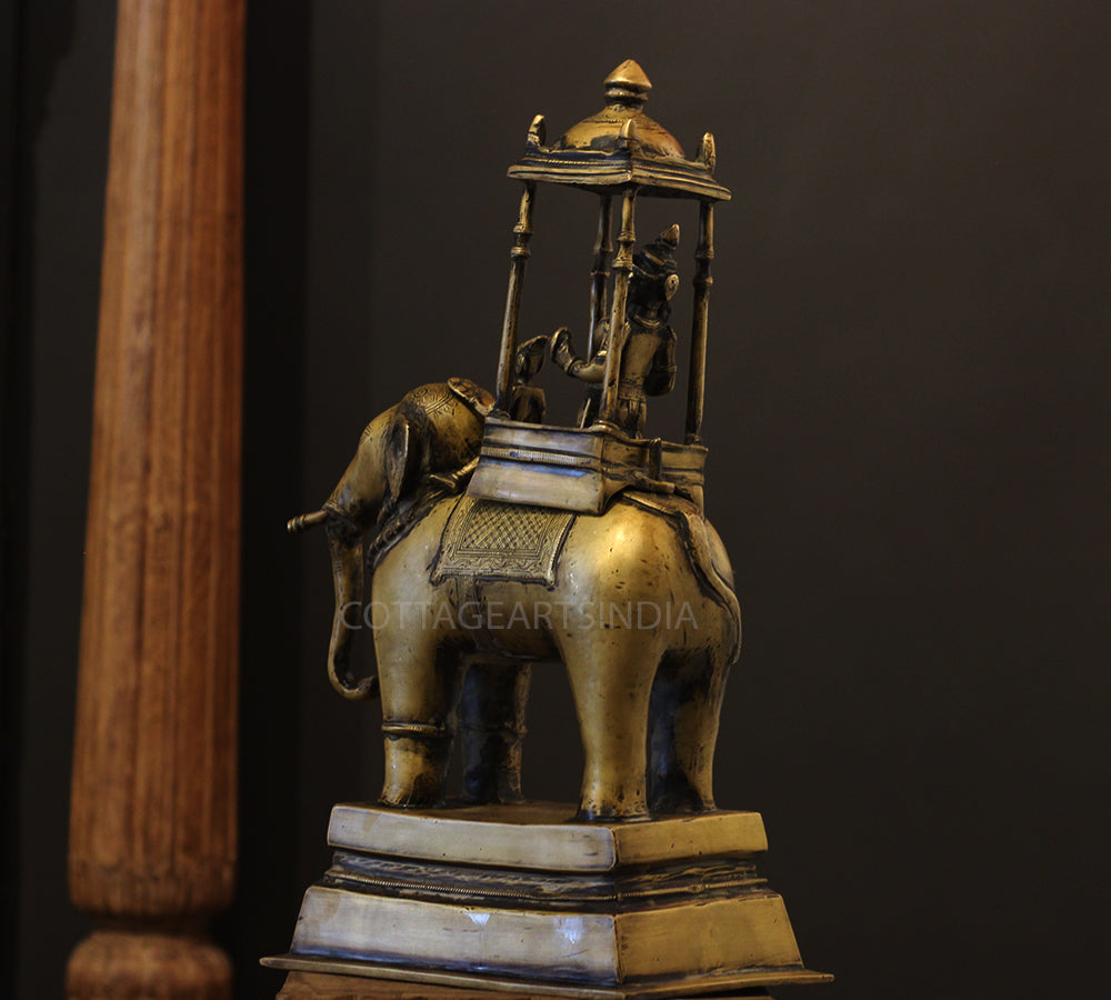 Brass Vintage Elephant With Mahavat