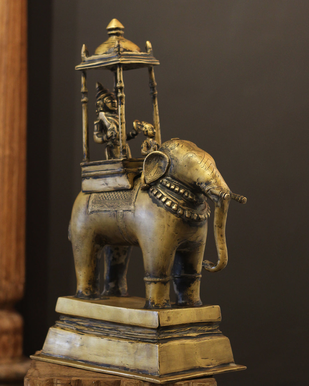 Brass Vintage Elephant With Mahavat