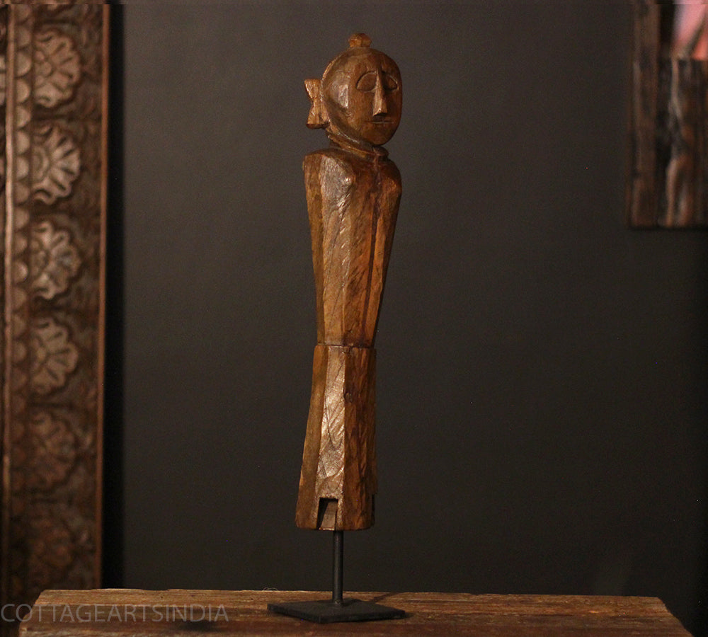 Hand-Carved Vintage Tribal Wooden Figurine on Stand