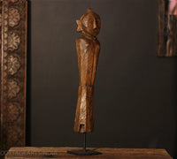 Hand-Carved Vintage Tribal Wooden Figurine on Stand