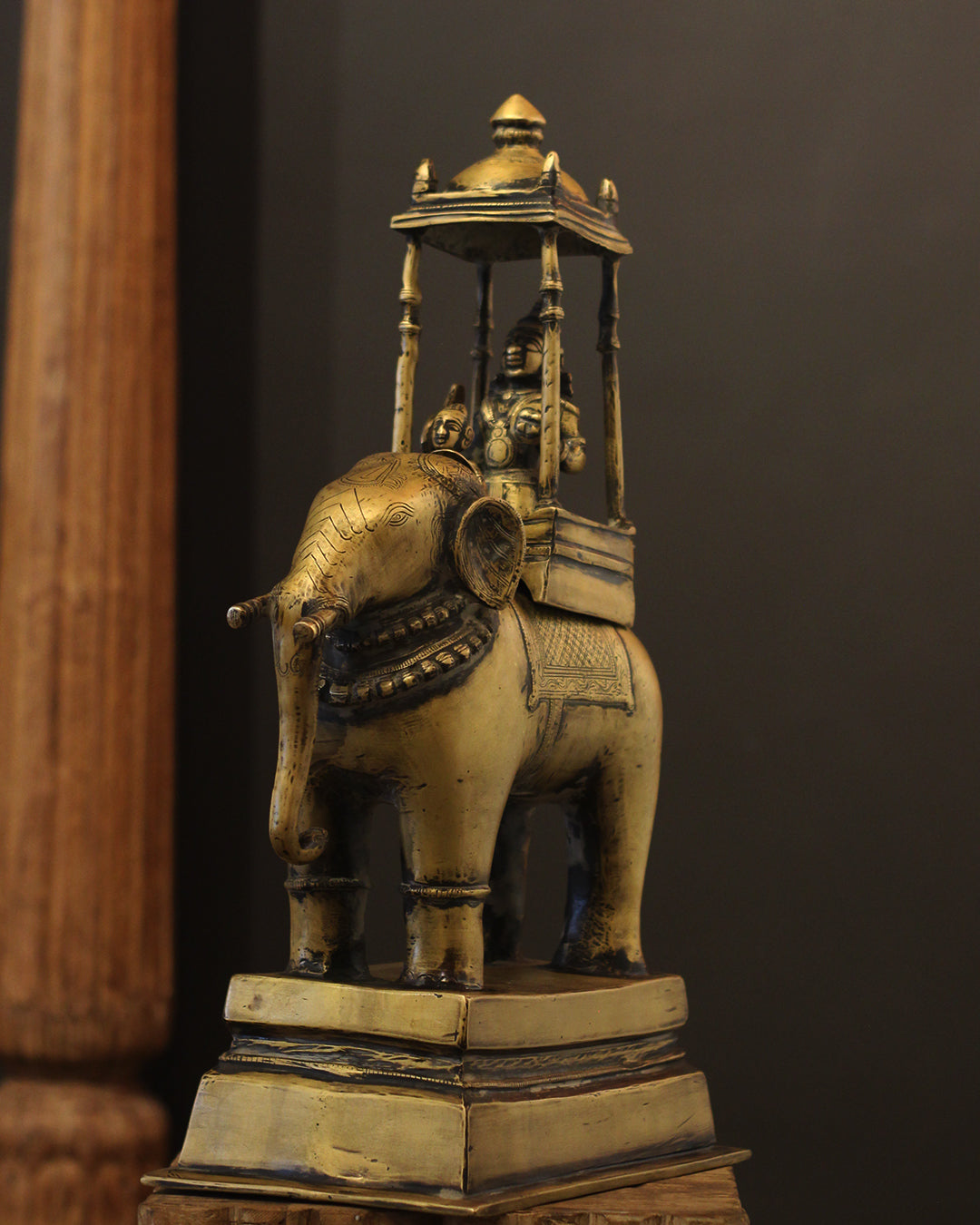 Brass Vintage Elephant With Mahavat