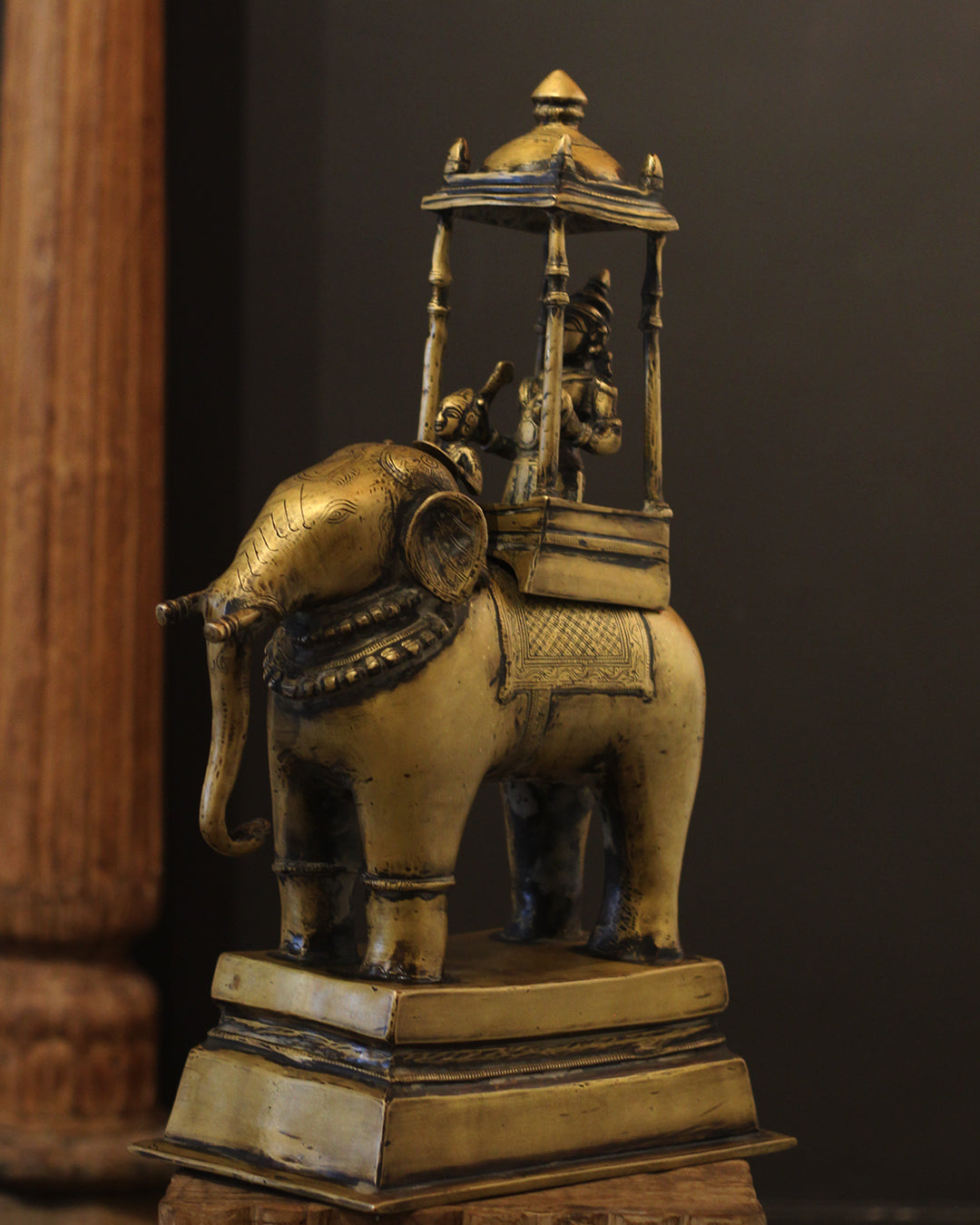 Brass Vintage Elephant With Mahavat