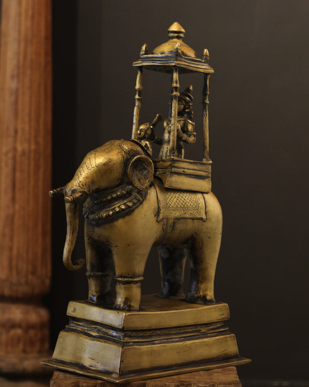 Brass Vintage Elephant With Mahavat