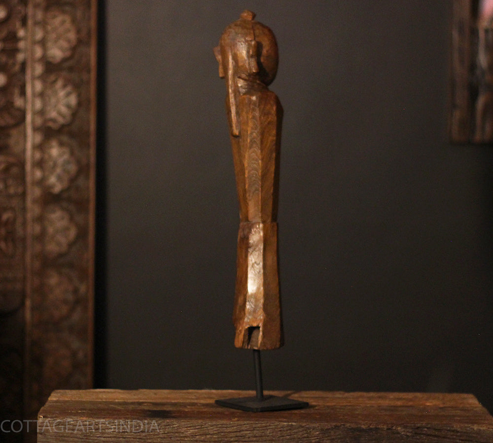 Hand-Carved Vintage Tribal Wooden Figurine on Stand