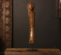 Hand-Carved Vintage Tribal Wooden Figurine on Stand