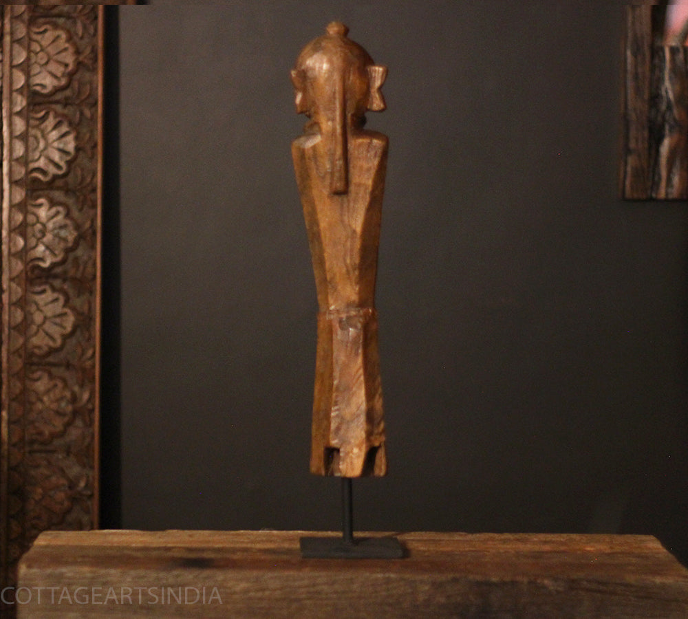 Hand-Carved Vintage Tribal Wooden Figurine on Stand