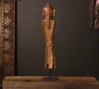 Hand-Carved Vintage Tribal Wooden Figurine on Stand
