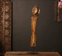 Hand-Carved Vintage Tribal Wooden Figurine on Stand