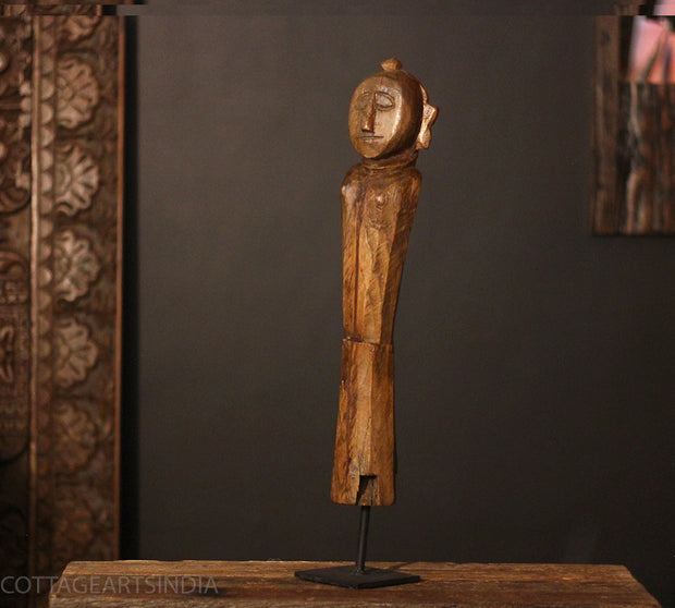 Hand-Carved Tribal Wooden Figurine on Stand