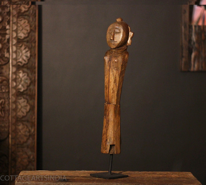 Hand-Carved Tribal Wooden Figurine on Stand