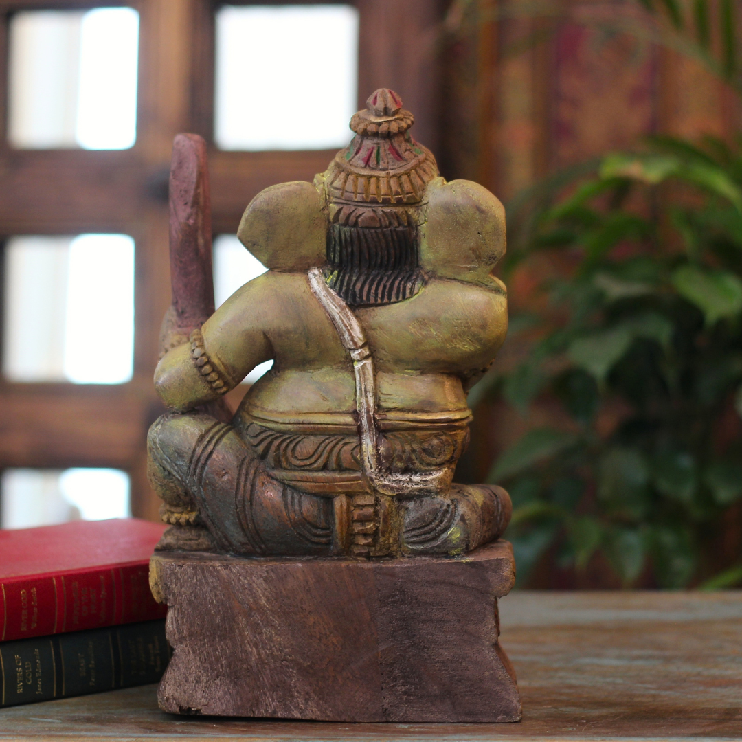 Handcrafted Sitting Wooden Ganesha Playing Violin