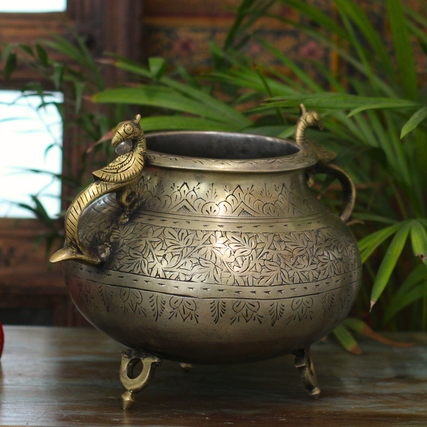 Brass Vintage Carved Planter