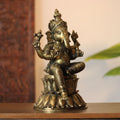 Seated Lotus Ganesha Brass Statue