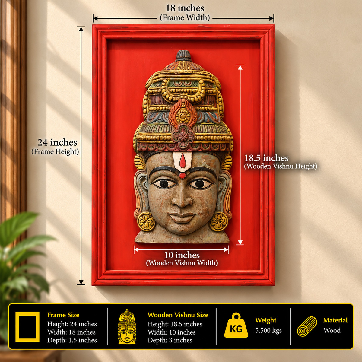 Wooden Vishnu Mask With Wooden Handcrafted Frame