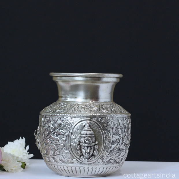Silver Plated Brass Balaji Kalash | Handcrafted Lord Venkateswara Puja Vessel