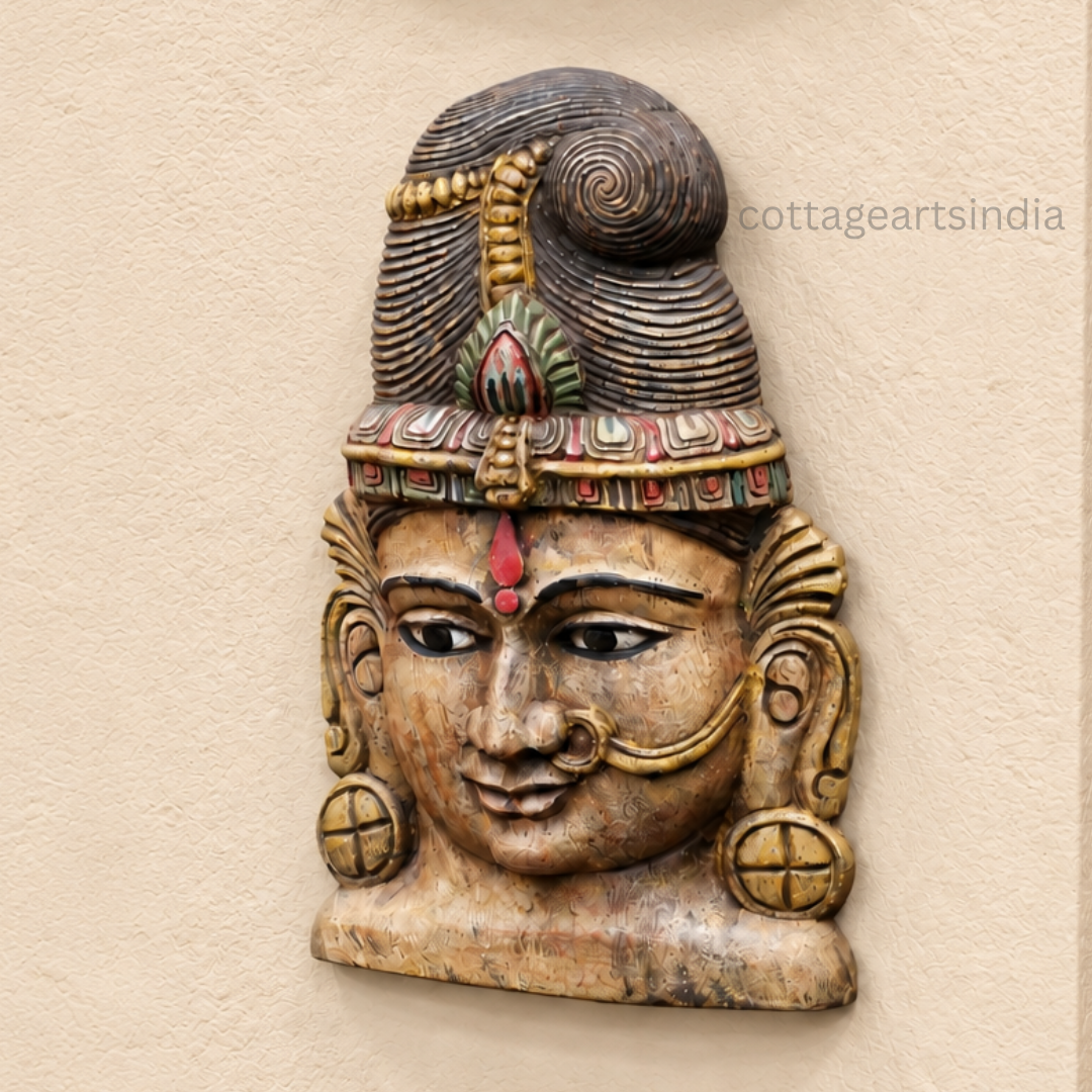 Wooden Parvathi Mask – Traditional Indian Wall Art