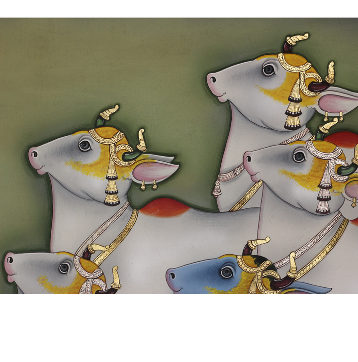 Traditional Pichwai Painting Sacred Cows