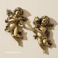 Handcrafted Angel Wall Sculpture Set | Antique Brass Cherub Wall Décor