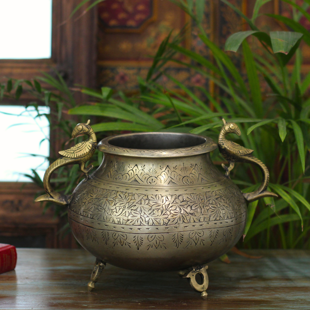 Brass Vintage Carved Planter