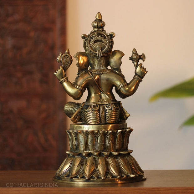 Seated Lotus Ganesha Brass Statue