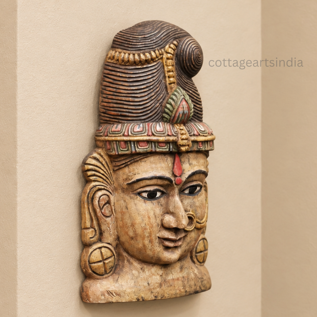Wooden Parvathi Mask – Traditional Indian Wall Art