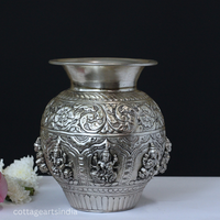 Silver Plated Brass Ashtalakshmi Kalash | Handcrafted Sacred Puja Vessel