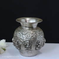 Silver Plated Brass Ashtalakshmi Kalash | Handcrafted Sacred Puja Vessel