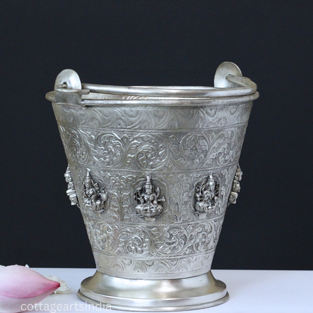 Silver Plated Brass Ashtalakshmi Puja Bucket | Handcrafted Sacred Ritual Vessel