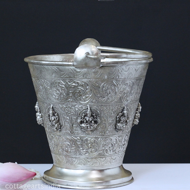 Silver Plated Brass Ashtalakshmi Puja Bucket | Handcrafted Sacred Ritual Vessel