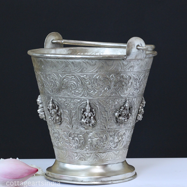 Silver Plated Brass Ashtalakshmi Puja Bucket | Handcrafted Sacred Ritual Vessel
