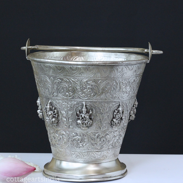 Silver Plated Brass Ashtalakshmi Puja Bucket | Handcrafted Sacred Ritual Vessel