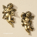 Handcrafted Angel Wall Sculpture Set | Antique Brass Cherub Wall Décor