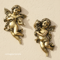 Handcrafted Angel Wall Sculpture Set | Antique Brass Cherub Wall Décor