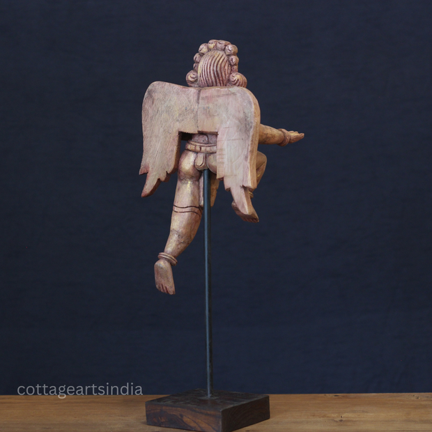 Woodcarved Gandharva Indian Angel Sculpture on Stand- Single