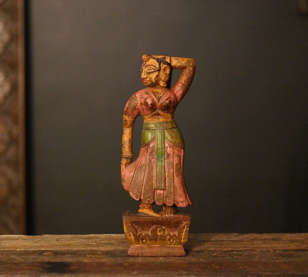 Vintage Handpainted Wooden Lady Figurine -A Rare Find