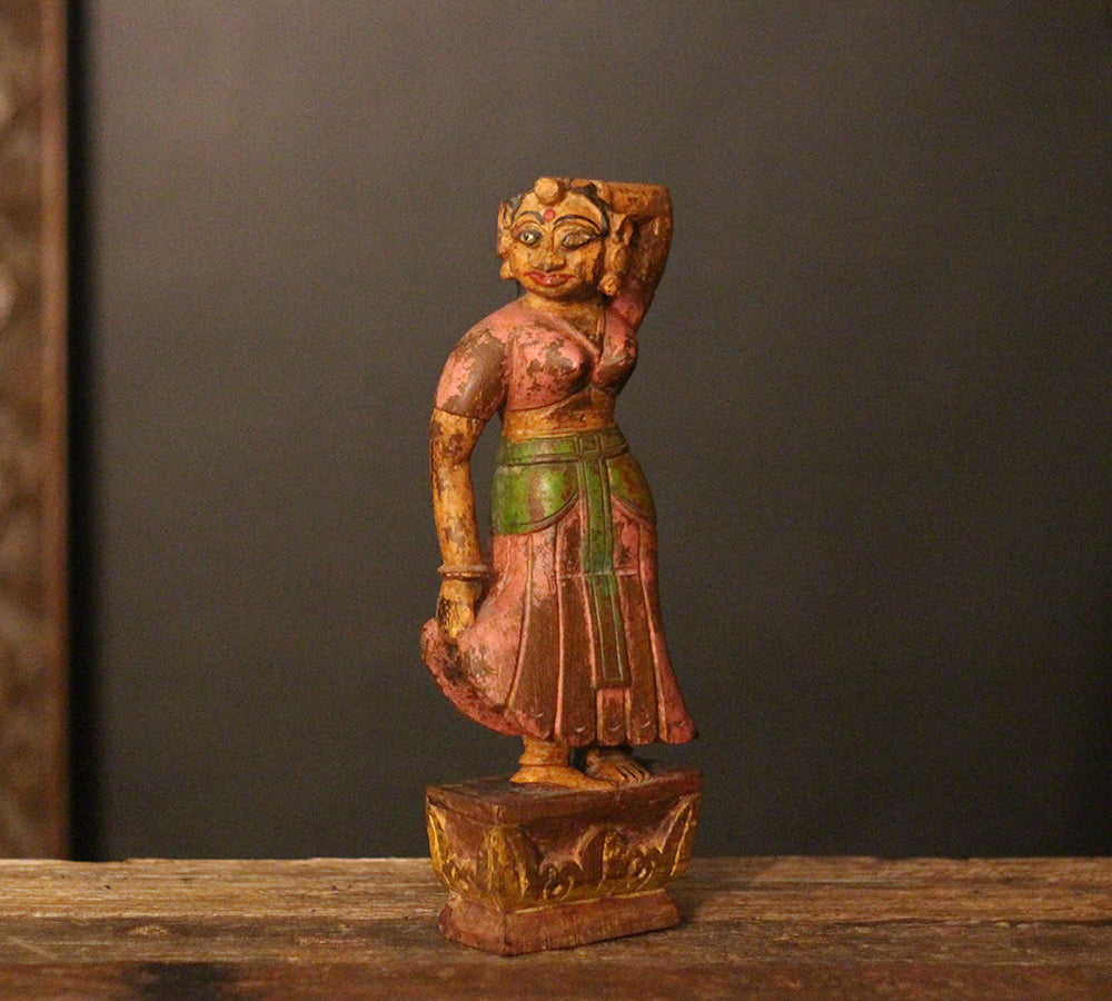 Vintage Handpainted Wooden Lady Figurine -A Rare Find