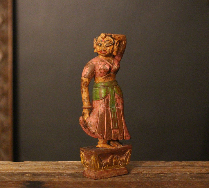 Vintage Handpainted Wooden Lady Figurine -A Rare Find