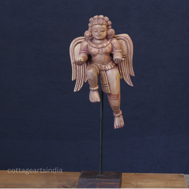 Woodcarved Gandharva Indian Angel Sculpture on Stand- Single