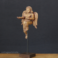 Woodcarved Gandharva Indian Angel Sculpture on Stand- Single