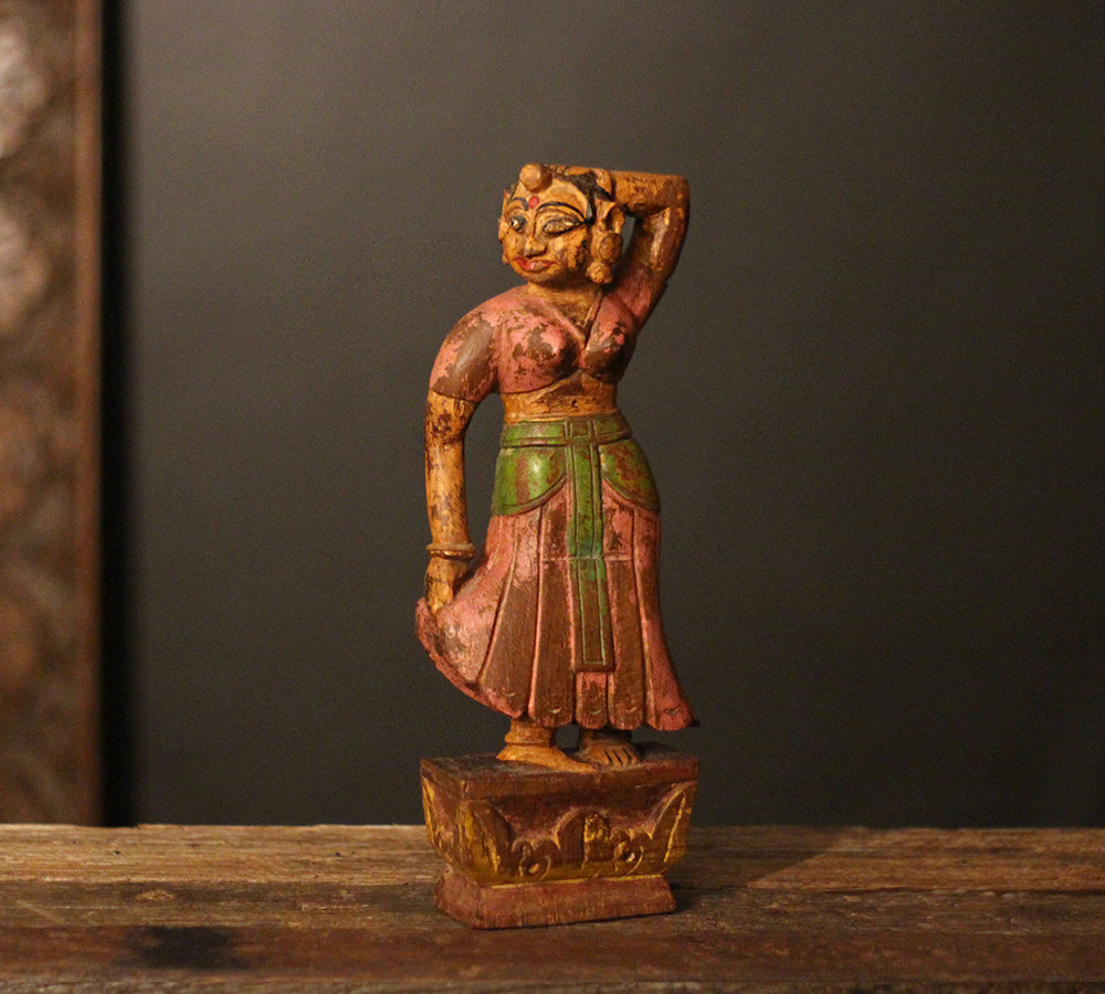 Vintage Handpainted Wooden Lady Figurine -A Rare Find