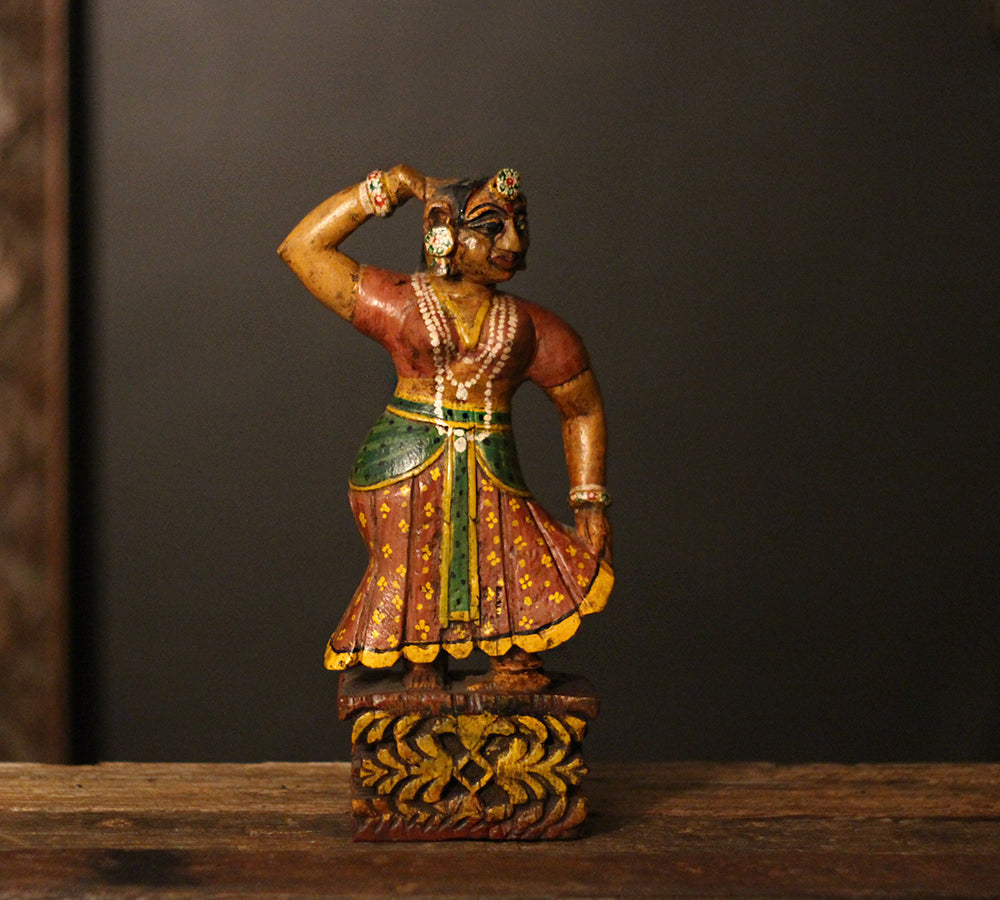Vintage Handpainted Wooden Dancing Lady Figurine -A Rare Find